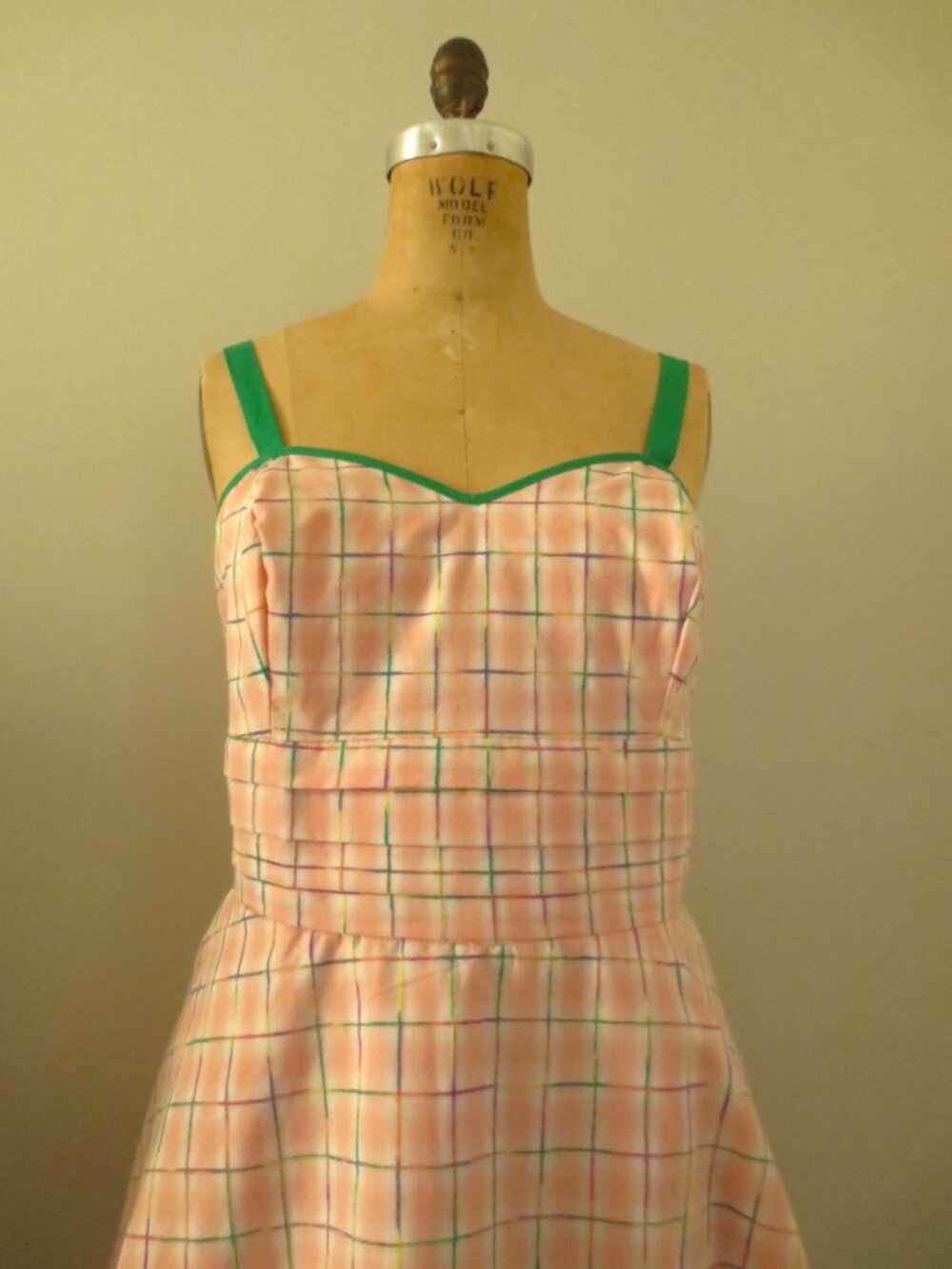 Unique Vintage Pink & Green Plaid Fit & Flare Cotton Dress - Picture 4 of 15
